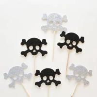 20pcs Jolly Roger Cupcake Toppers Skull &amp; Crossbones Cupcake Toppers, Birthday Party Decor, Baby Shower, Pirate Party