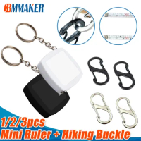 Cbmmaker Stainless Steel 2m Small Ruler with S Type Outdoor Camping Backpack Mini Keychain Hook Anti-Theft Buckle DIY Key Rings