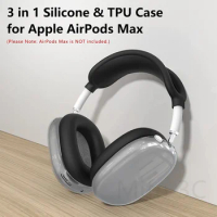 3 in 1 Silicone Case Cover for AirPods Max Headphones Clear Soft TPU Ear Cups/Ear Pad Case/Headband Cover for Apple AirPods Max