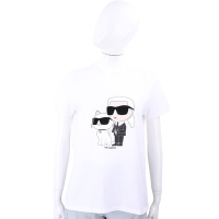 KARL LAGERFELD IKONIK 2.0 卡爾 老佛爺貓咪側身印花白色純棉短袖TEE T恤