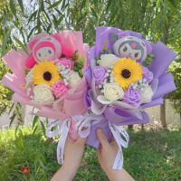 My Melody Kuromi Cinnamoroll Kt Cat Plush Dolls Sunflower Rose Soap Flowers Bouquet Christmas Valentine's Day Graduation Gifts
