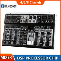 Pro 4/6/8 Channel Sound Mixer Bluetooth Audio Mixing DJ Console USB Sound Card for Computer Home Karaoke PC Play Record Podcast