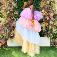 New Fluffy Dress Layered Full Length Layered Colorful Puffy Party Gowns Summer Tulle Ruffle Birthday Dress Photography