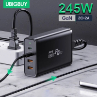245W USB C Power Adapter 4 Ports GaN Desktop Charging Station PD100W PPS45W Fast Charger for MacBook iPhone 15 Samsung S23 Ultra