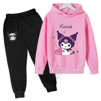 Hello Kitty casual fun tracksuit Boys Black Beauty hoodie Kids Girls Hoodie Pants 2 piece children's clothing set Kulomi Anime