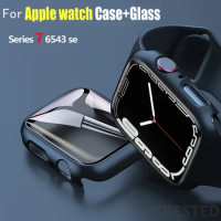 Glass+Cover For Apple Watch case 45mm 41mm 44mm 40mm 42mm 38mm iWatch series 8 7 3 6 SE Screen Protector Apple watch Accessories