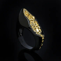 Creative 925 Silver Women's Ring Black Gold Two-tone Geometric Simple Ring Irregular Black Gold Jewelry Party Jewelry