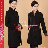 中國風精緻毛呢長版大衣唐裝外套 唐風中式女服飾。雲袖(黑色) 💮東方美人💮