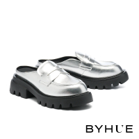【BYHUE】質感個性便仕造型軟芯厚底穆勒拖鞋(銀)