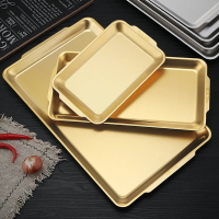 托盤304不銹鋼長方形韓式烤肉店餐具金色燒烤盤子商用食品級方盤