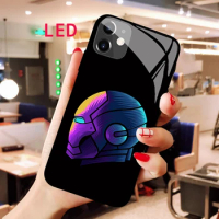 Luminous Tempered Glass phone case For Apple iphone 12 11 Pro Max XS mini Iron Man Acoustic Control Protect LED Backlight cover