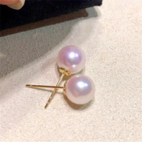 DIY Pearl Accessories G18K Gold Earrings Empty Bracelet SeawaterPearl Earrings Bracelet Gold Earrings Women's 5-10mm Round G206