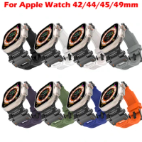Colorful Sport Watchband For Apple Watch Band 42/44/45mm Silicone+Stainless Steel Strap For Apple Watch Ultra2 49mm Bracelet