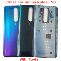 For Xiaomi Redmi Note 8 Pro Back Glass Hard Battery Cover Rear Door Lid Housing Panel Redmi Note 8 Pro Case + Original Adhesive