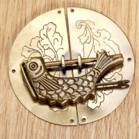 2psc Chinese Old Fish Lock+Round Pull Handle Knob Kit Antique Bronze Brass Vintage Wooden Cabinet Cupboard Furniture Hardware