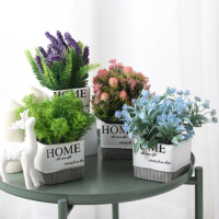 New Fresh Simulation Green Plants Potted Plants Home Furnishings Cement Pots Living Room Decoration Fake Flowers