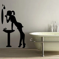 Sexy Lady Girl Silhouette Apply Makeup Vinyl Art Wall Decal Sticker Mural Wallpaper Sink Mirror Bathroom Toilet Dresser 57x105cm