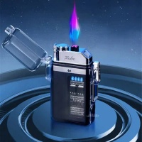 Waterproof Transparent Dual Arc Lighter With Cigarette Holder Filter Type-C Charging 3 Modes Lamp LED Display Windproof Lighter