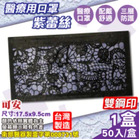 【可安】醫療口罩-紫蕾絲 50入/盒(台灣製造 醫用口罩 CNS14774)