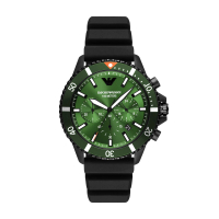 【EMPORIO ARMANI】霧黑極致三眼計時腕錶-黑X綠(AR11463)