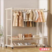 【Ashley House】150CM雙層雙排桿置物層架多功掛衣架-附輪附鞋架(衣帽架 衣架 收納架 曬衣架 鞋架)