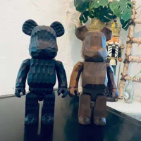 Bearbrick 400% Ebony Wavy Bear and Walnut Rhombus Bear BE@RBRICK Wood Handmade Art Figure Premium Collection Ornament