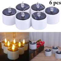 6pcs/ pack Solar Candles Light Rechargeable Candles Tea Lamp Flickering Flameless Candles Light Solar LED Candle Nightlight