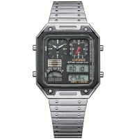 CITIZEN 星辰 Chronograph系列 80年代復古設計多功能腕錶-黑-男錶(JG2126-69E)33.4x45.4mm