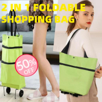 30L Foldable Shopping Bag Shopping Trolley Cart On Wheels Reusable Eco Waterproof Shopping Organizer Made Of Oxford Cloth