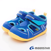 ★日本月星Moonstar機能童鞋頂級學步系列寬楦軟式彎曲輕量護趾涼鞋款1345藍(寶寶段)