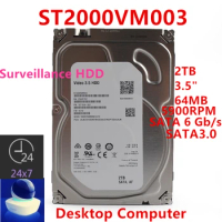 New Original HDD For Seagate 2TB 3.5" SATA 6 Gb/s 64MB 5900RPM For Surveillance Hard Drive For ST200