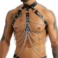 Harness Men Sword Belt Body Chest Harness Night Parties Clubwear Punk Gothic Shoulder Buckle PU Leather Harness Gay Male Metal