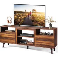 WLIVE Mid-Century Modern TV Stand for 65" TV, TV Console Cabinet, Open Shelves Entertainment Center for Living Room and Bedroom