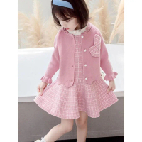 2025 Girls' Autumn Dress 2026 New Fashionable Princess Dress Girls' Set Long Sleeve Sweater Dress Tw