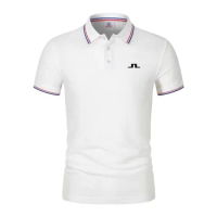 2024 New J．Lindeberg Golf Summer Men Polo Shirt Casual Short Sleeve High End Knit T-Shirt Fashion Breathable Mens Golf Shirt