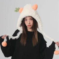 Cute Carrot Shape Plush Ear Protector Women's Caps Autumn and Winter Fashion Warm Funny Cartoon Street Snap Bomber Hats for Men