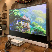 Top Quality 150'' Electric Tab Tension Floor Rising Screen Ambient Light Rejecting Motorized for UST Laser 4k Projector Screen