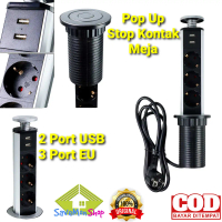 Stop Kontak Meja Tanam 3 Port EU + 2 Port USB Pull Pop Up