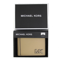 MICHAEL KORS Hudson 立體MK Logo水波紋皮革雙鈔票層對開式短夾禮盒(駝色)