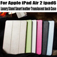 50pcs/Lot DHL Free Luxury Fashion Stand leather Case Smart Cover Translucent Clear back Case For iPad Air 2 ipad6 NO: I606