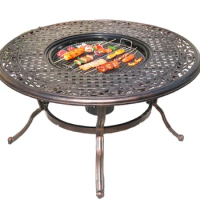 Outdoor waterproof and easy clean 120cm round barbecue aluminum die casting outdoor bbq table grill table