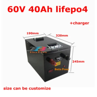 waterproof 60v 40ah lifepo4 battery with BMS no li ion 40ah 50ah for 2000w 1500w bicycle bike scooter Tricycle +5A charger