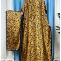Kaftan Women Silk Dress Silk Smooth Fabric Printed Loose Robe Muslim Women Evening Party Clothing African Women Fashion Dress