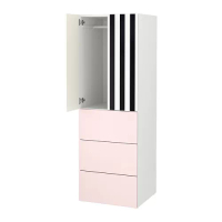SMÅSTAD/PLATSA 衣櫃/衣櫥, 白色 條紋/淺粉紅色 附3個抽屜, 60x57x181 公分