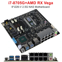 ITX Firewall Router N9 NAS Motherboard 8*2.5G i226 Intel i7-8705G Discrete Graphics AMD Radeon RX Vega M 4GB 2*DDR4 17x17