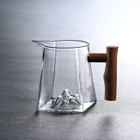 木柄四方玻璃公道杯觀山杯長嘴公杯帶把手日本茶海分茶杯泡茶茶具