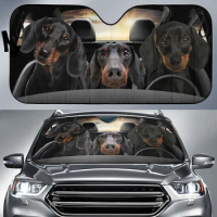 Car Sunshade Dachshund Family Driving, Dog Mom Dog Dad, Weiner Sausage Lover Gift, Best Dachshund Gifts Car