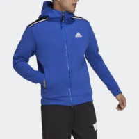 【adidas 愛迪達】外套 男款 運動 風衣外套 連帽外套 國際尺寸 M ZNE HOOD 藍 H39841