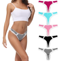 5pack Cotton Thongs for women sexy lace g-string women thongs low waist soft women underwear Lingerie solid colors women briefs