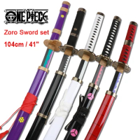 3-pcs Set Roronoa Zoro Swords 104cm Handmade Katana Japanese Anime Cosplay Sword Shusui Enma Kitetsu Free sword holder and belt
